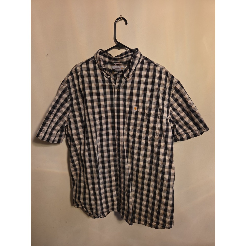 Carhartt Button Down Shirt Mens Size 2XL Black Plaid Short Sleeve Cotton